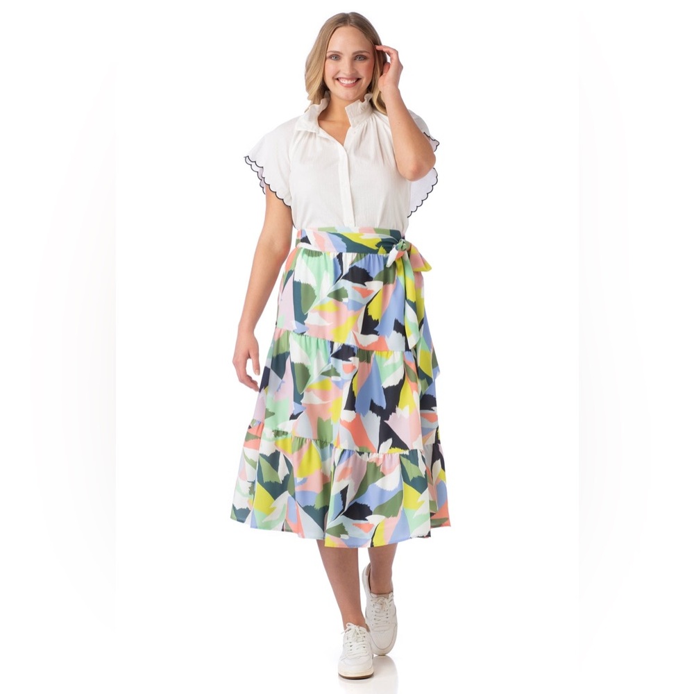 CROSBY by Mollie Burch Yellow and Blue Wrap Midi Skirt